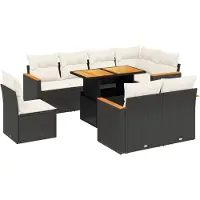 vidaXL 9-delige Loungeset met kussens poly rattan zwart