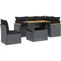 vidaXL 6-delige Loungeset met kussens poly rattan zwart