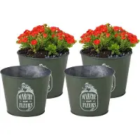 Sunnydays /plantenpot/bloempot - 4x - zink - legergroen - D17 x H14 cm