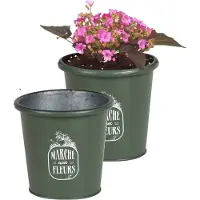 Sunnydays /plantenpot/bloempot - 2x - zink - legergroen - D14 x H13 cm