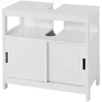 SoBuy FRG128-W Wastafelmeubel - 2 Schuifdeuren 1 Plank - Wit - 60x61x30 cm