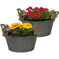 Mega Collections Teil/plantenpot/bloempot Old Rope - 2x - zink - antraciet - D40 X H14 cm