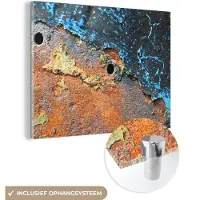 MuchoWow Glasschilderij 80x60 cm - Schilderij acrylglas - Roest - Retro - Metaal - Foto op glas - Schilderijen