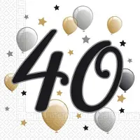 Procos Servetten 40 Jaar 33 X 33 Cm Papier Goud/wit 20 Stuks