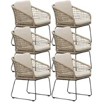 BUITEN living Tulum dining tuinstoel set van 6 | touw + RVS | Sahara Dust 1 persoon