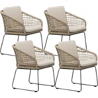 BUITEN living Tulum dining tuinstoel set van 4 | touw + RVS | Sahara Dust 1 persoon