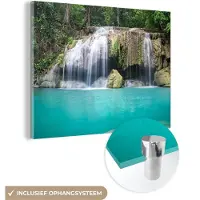 MuchoWow Glasschilderij 160x120 cm - Schilderij acrylglas - Water - Waterval - Bomen - Foto op glas - Schilderijen