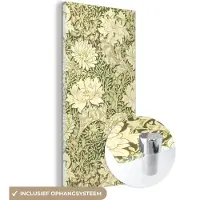 MuchoWow Glasschilderij 20x40 cm - Schilderij acrylglas - Rozen - Bloemen - Groen - William Morris - Foto op glas - Schilderijen