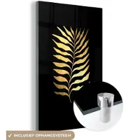MuchoWow Glasschilderij 40x60 cm - Schilderij acrylglas - Bladeren - Goud - Luxe - Natuur - Design - Foto op glas - Schilderijen