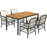 vidaXL 5-delige Tuinset met kussens poly rattan zwart