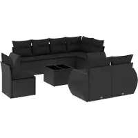 vidaXL 9-delige Loungeset met kussens poly rattan zwart