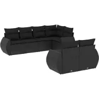 vidaXL 7-delige Loungeset met kussens poly rattan zwart