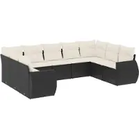 vidaXL 9-delige Loungeset met kussens poly rattan zwart