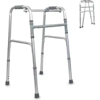 Mobiclinic Columna: Looprek met frame, hulpmiddel voor lopen, rollator. Stabiel, inklapbaar, met 4 rubberen voetjes, van aluminium, in hoogte verstelbaar, lichtgewicht, zilverkleurig
