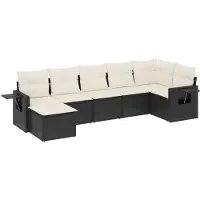 vidaXL 7-delige Loungeset met kussens poly rattan zwart