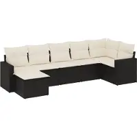 vidaXL 7-delige Loungeset met kussens poly rattan zwart