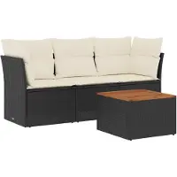 vidaXL 4-delige Loungeset met kussens poly rattan zwart