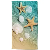Droomtextiel Zeester Schelpen Strand strandlaken - Handdoek 100x180 cm - Heerlijk Zacht - Poly Velours