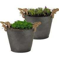 Mega Collections plantenpot/bloempot Old Rope - 2x - zink - antraciet - D35 X H25 cm