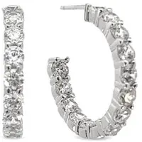 New Bling 9NB-1287 Zilveren Oorbellen met Zirkonia Steentjes - 18x2,5mm - Halve Oorringen - Zirkonia - Rhodium - Zilver