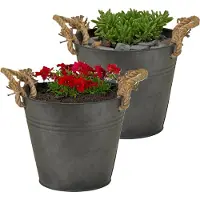 Mega Collections Emmer/plantenpot/bloempot Old Rope - 2x - zink - antraciet - D28 X H27 cm