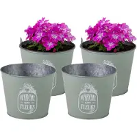 Sunnydays /plantenpot/bloempot - 4x - zink - jadegroen - D17 x H14 cm
