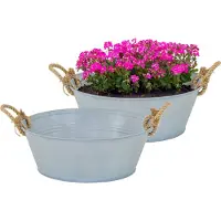 Mega Collections Teil/plantenpot/bloempot Old Rope - 2x - zink - zilver - D40 X H14 cm