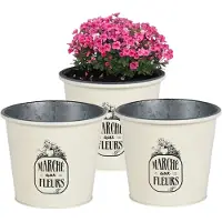 Sunnydays /plantenpot/bloempot - 3x - zink - ivoorwit - D19 x H16 cm