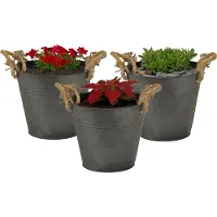 Mega Collections Emmer/plantenpot/bloempot Old Rope - 3x - zink - antraciet - D18 X H18 cm