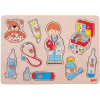Goki Steekpuzzel - Bij De Dokter - 9 Delen - 30X21X2,4Cm - Hout - 1 Jaar