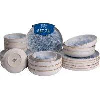 James Cooke Serviesset Azure Vintage Stoneware 6-persoons 24-delig Wit Blauw