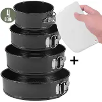 Coock 4-delig Ronde Springvorm Set - Bakblik Rond - Taartvorm - Bakvorm met Anti Aanbaklaag - Maten 12 tot 28cm - Incl Deegschraper