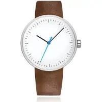 LGT JWLS Minimalistisch Herenhorloge met Wit Uurwerk, Bruine Echt Lederen Band en Zilveren Behuizing