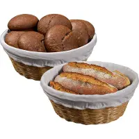 Kesper Broodmandje met stof - 2x - lichtbruin - rond - D25 x H9 cm - tafel serveermandje