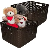 PlasticForte Opbergmand - 2x - Kastmand - rotan kunststof - donkerbruin - 18 Liter - 29 x 39 x 20 cm
