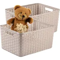 PlasticForte Opbergmand - 4x - Kastmand - rotan kunststof - taupe - 18 Liter - 29 x 39 x 20 cm