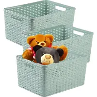 PlasticForte Opbergmand - 3x - Kastmand - rotan kunststof - mintgroen - 18 Liter - 29 x 39 x 20 cm