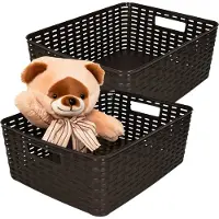 PlasticForte Opbergmand - 2x - Kastmand - rotan kunststof - donkerbruin - 12 Liter - 30 x 37 x 13 cm