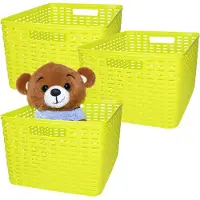 PlasticForte Opbergmand - 3x - Kastmand - rotan kunststof - limegroen - 18 Liter - 29 x 39 x 20 cm