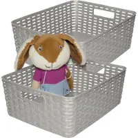 PlasticForte Opbergmand - 2x - Kastmand - rotan kunststof - zilver - 12 Liter - 30 x 37 x 13 cm