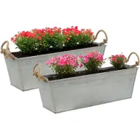Mega Collections plantenbak/bloembak Farmer - 2x - balkon - zink - zilver - L50 x D17 X H16 cm