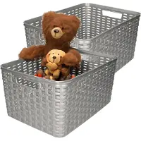 PlasticForte Opbergmand - 4x - Kastmand - rotan kunststof - zilver - 18 Liter - 29 x 39 x 20 cm
