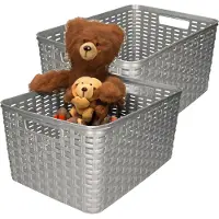 PlasticForte Opbergmand - 2x - Kastmand - rotan kunststof - zilver - 18 Liter - 29 x 39 x 20 cm