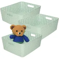 PlasticForte Opbergmand - 3x - Kastmand - rotan kunststof - mintgroen - 12 Liter - 30 x 37 x 13 cm