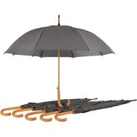 Discountershop Paraplu 6 stuks - Grijze Paraplu's met Houten Handvat - Set van 6 - Opvouwbaar - Windproof - Geïnspireerd door HRH Kate Middleton | 98cm Diameter