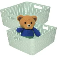 PlasticForte Opbergmand - 2x - Kastmand - rotan kunststof - mintgroen - 12 Liter - 30 x 37 x 13 cm