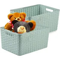 PlasticForte Opbergmand - 4x - Kastmand - rotan kunststof - mintgroen - 18 Liter - 29 x 39 x 20 cm
