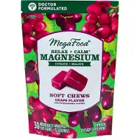 MegaFood , Relax + Calm Magnesium Zachte Chews, Grape, 30 Individueel Verpakte Zachte Chews