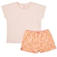 Little label shortama met all over print roze/oranje Meisjes Stretchkatoen Ronde hals - maat 158/164
