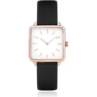 LGT JWLS Dameshorloge 'Square' - Zwart Lederen Band, Wit Uurwerk, Rose Gouden Kast